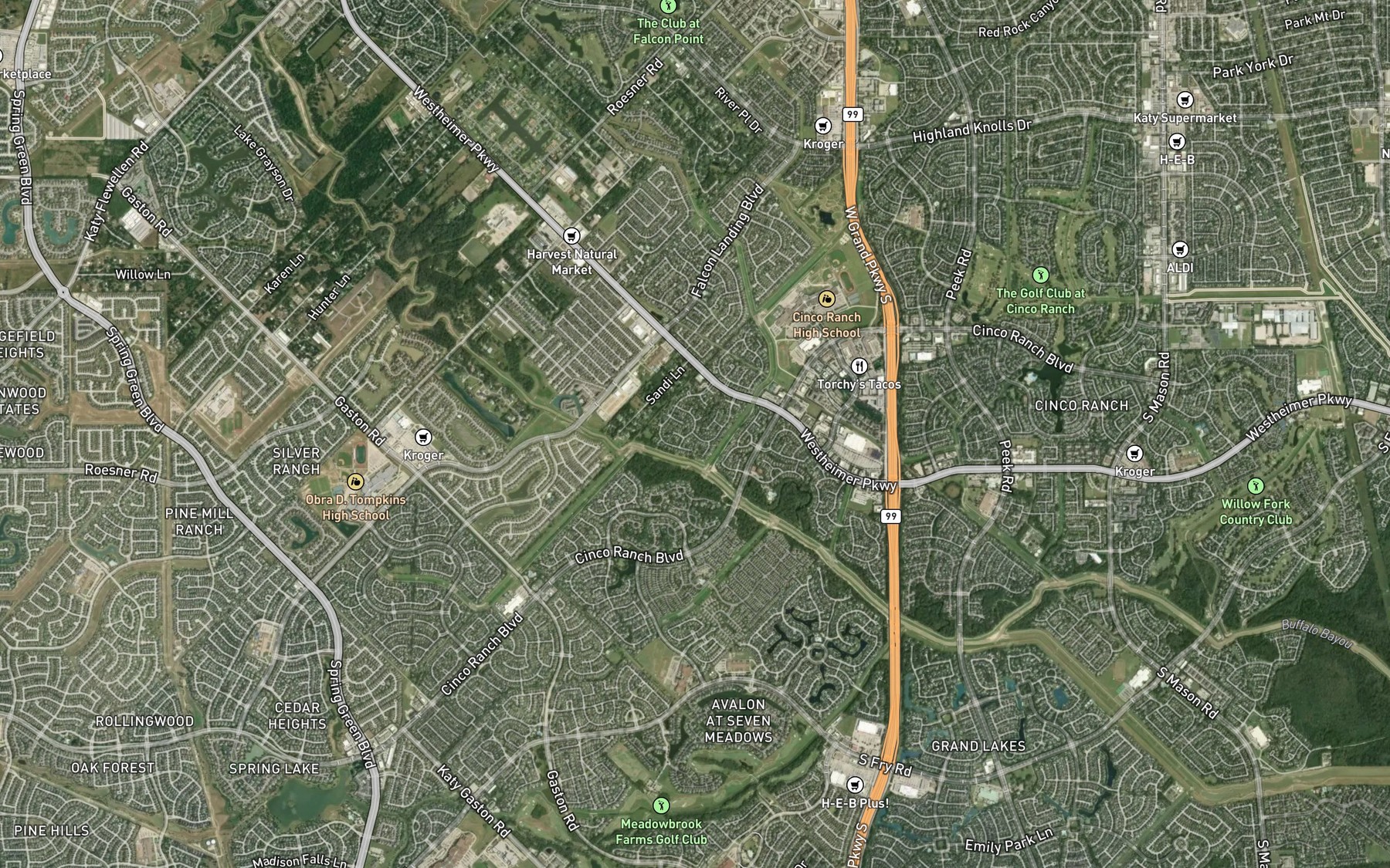 Satellite map of the West Cinco Ranch Lake