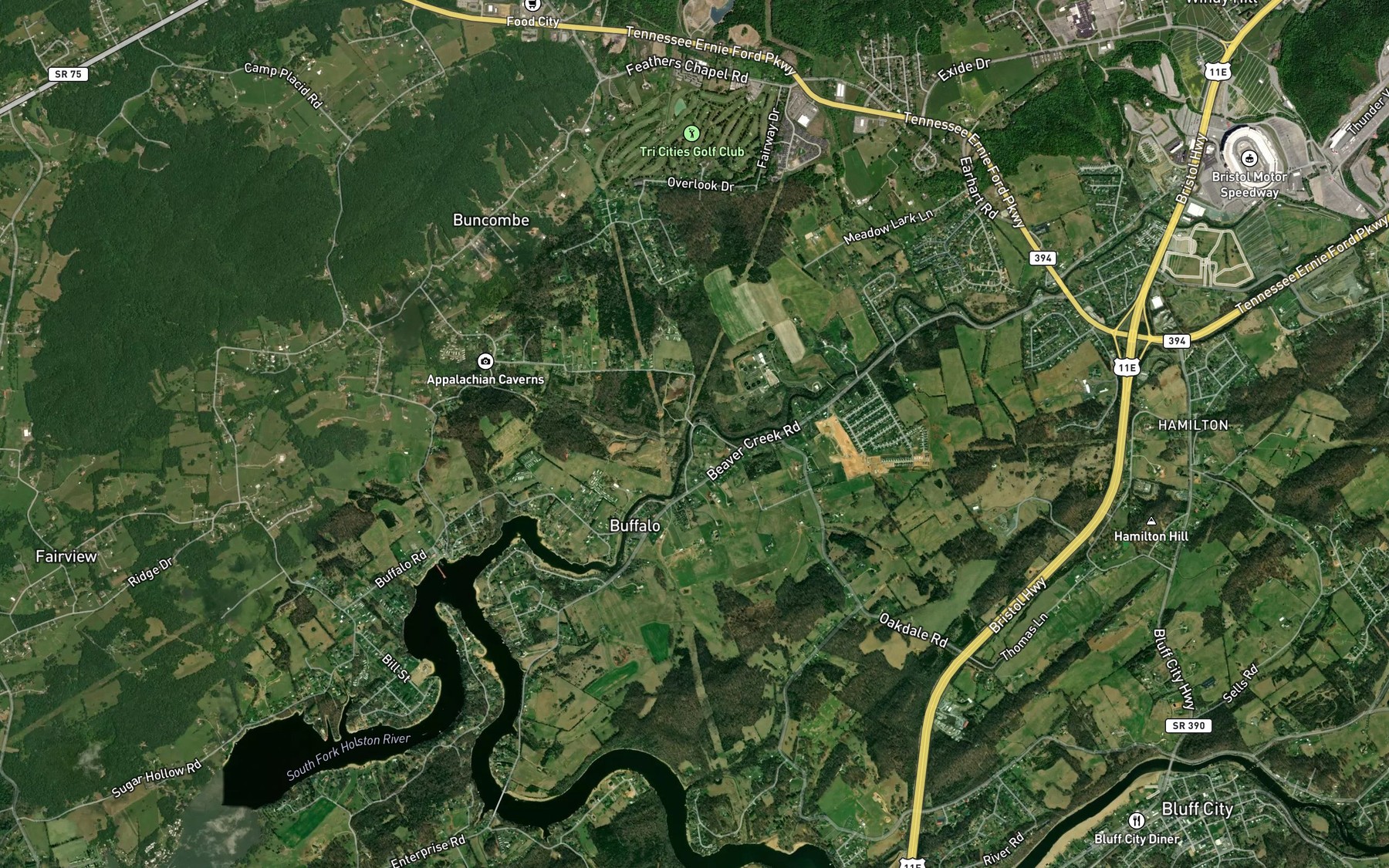 Satellite map of the Linville Branch