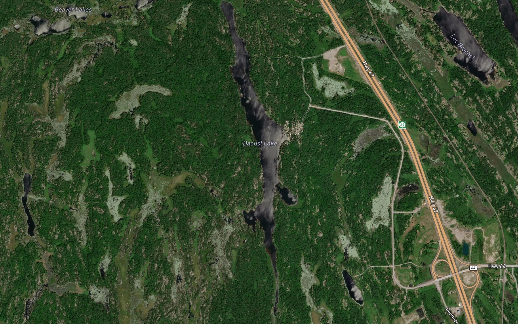 Satellite map of the Daoust Lake