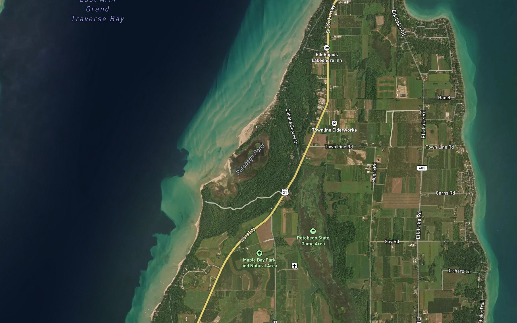 Satellite map of the Tobeco Creek