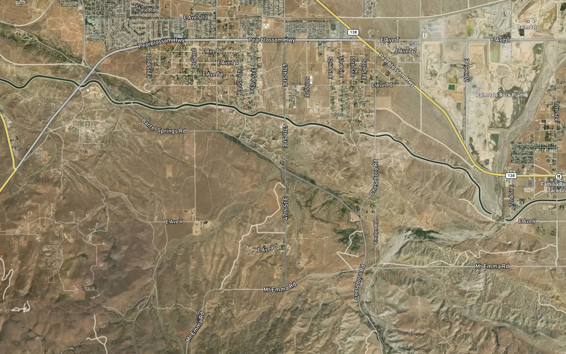 Satellite map of the Palmdale Ditch