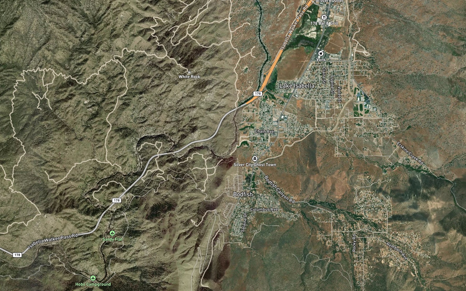 Satellite map of the Bodfish Creek