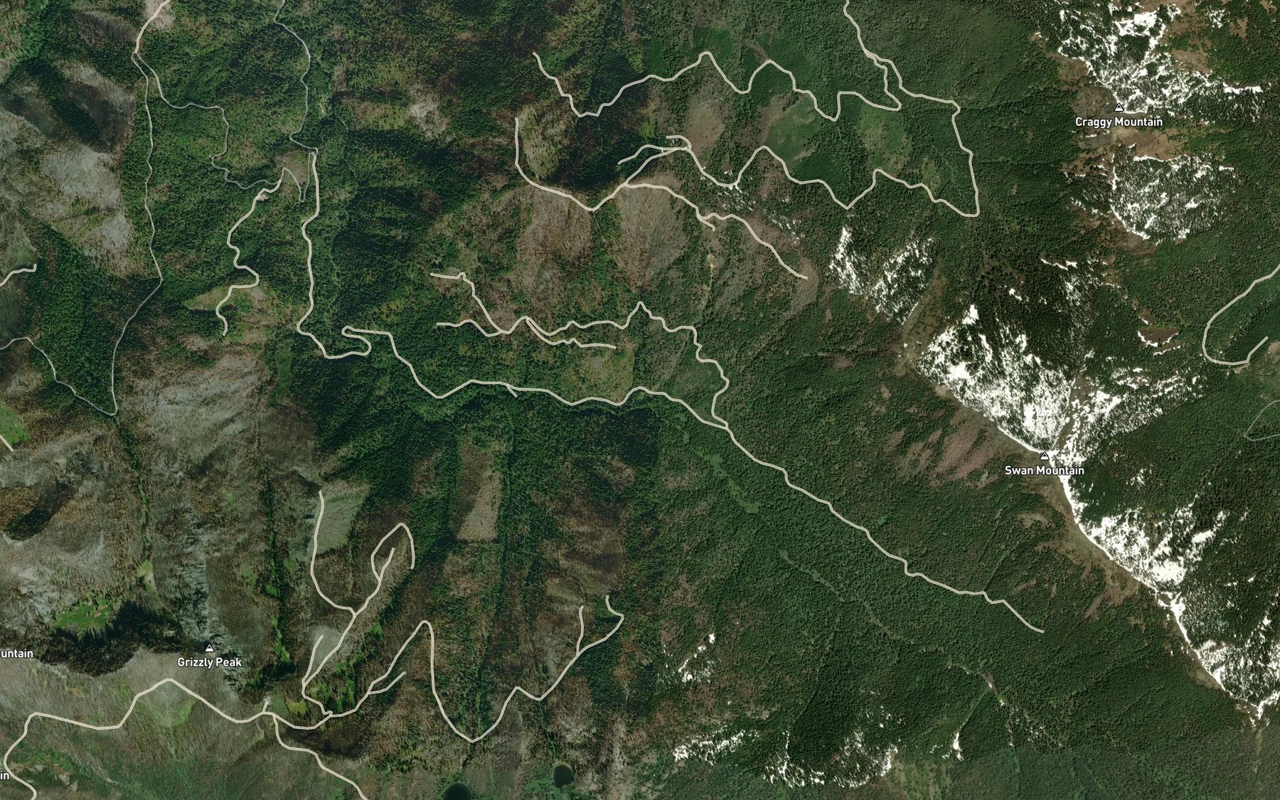 Satellite map of the Yew Creek
