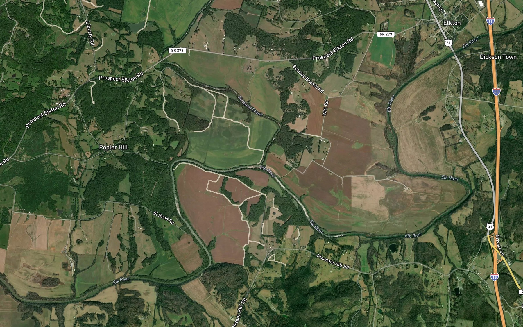 Satellite map of the Richland Creek