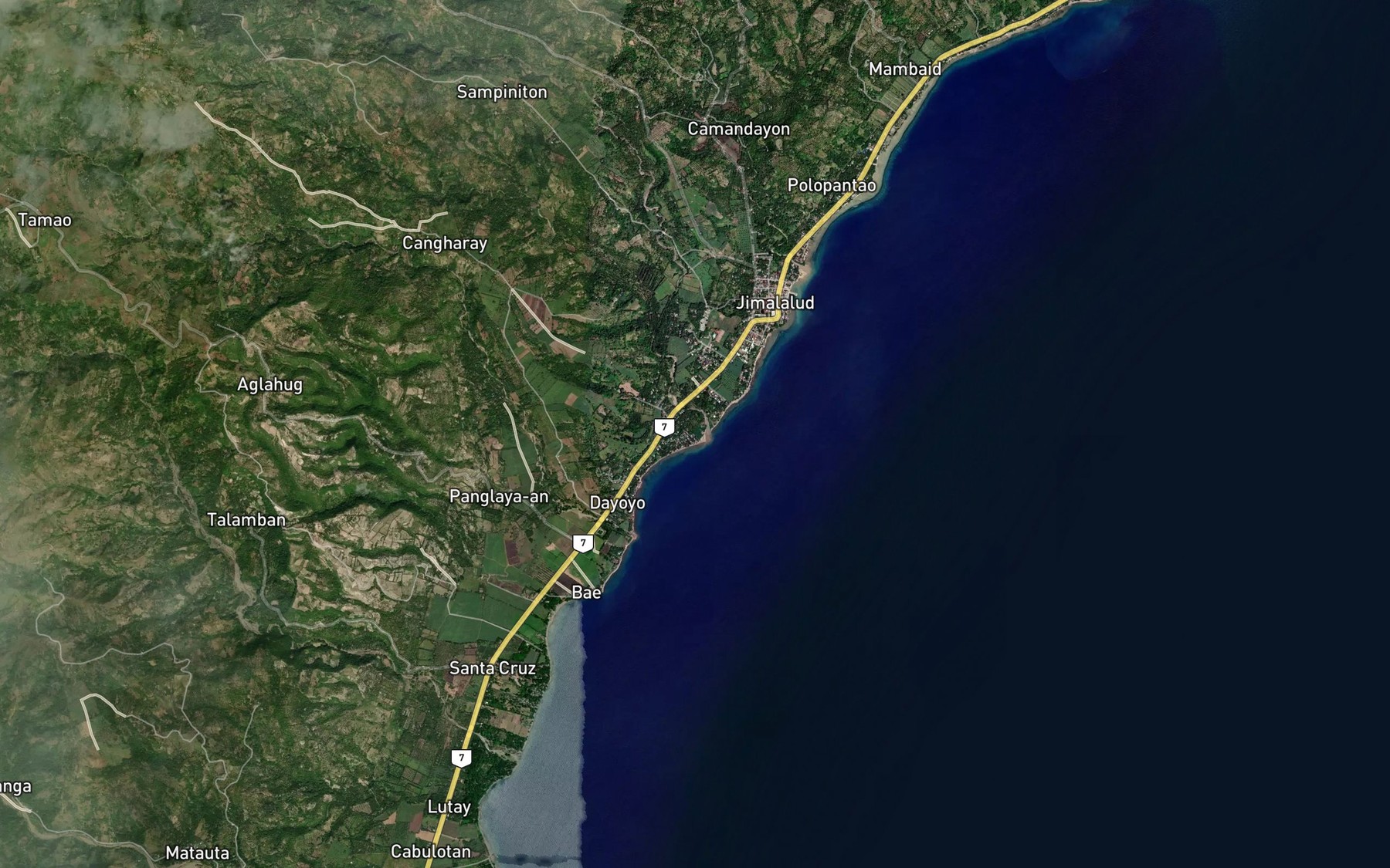 Satellite map of the Jimalalud River