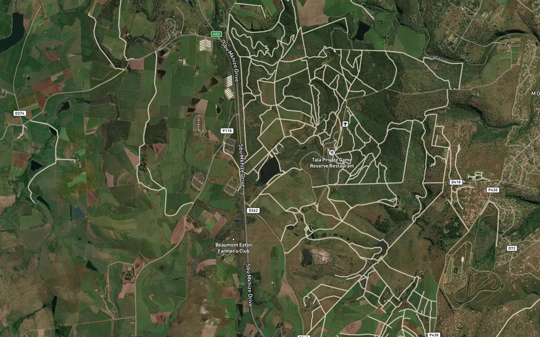 Satellite map of the Mlazi Dam
