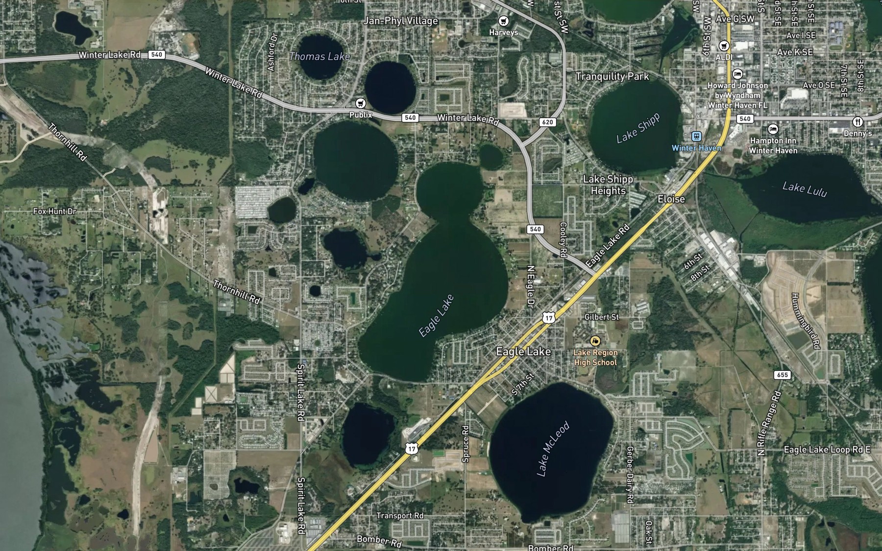 Satellite map of the Eagle Lake