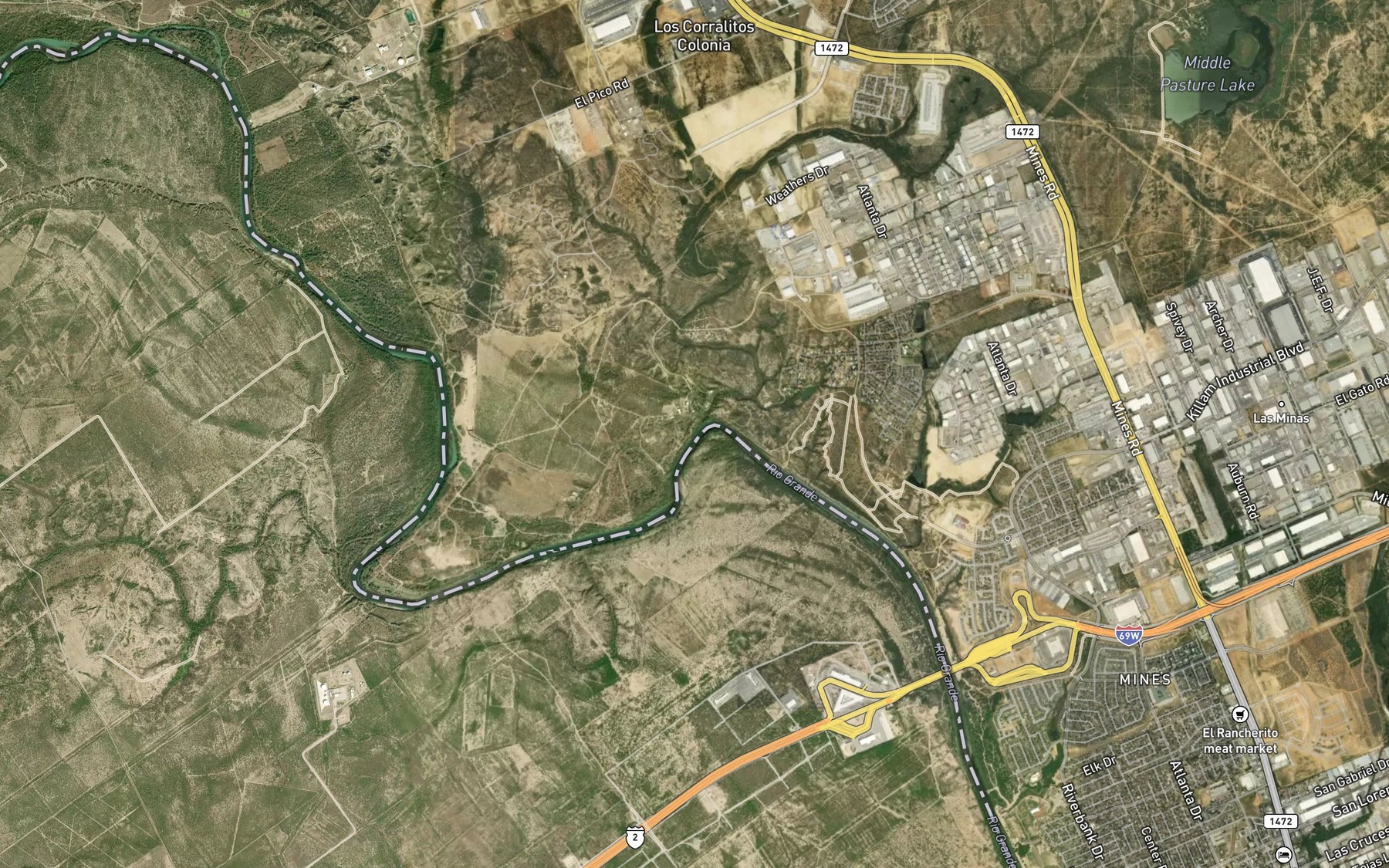 Satellite map of the Sombrerito Creek