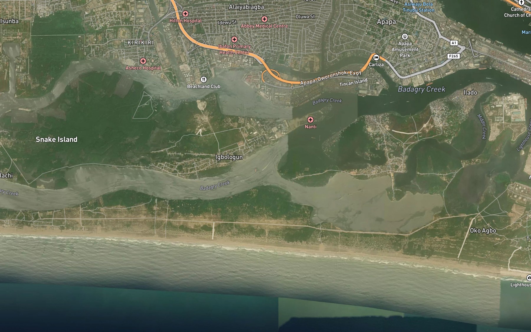 Satellite map of the Badagri Creek