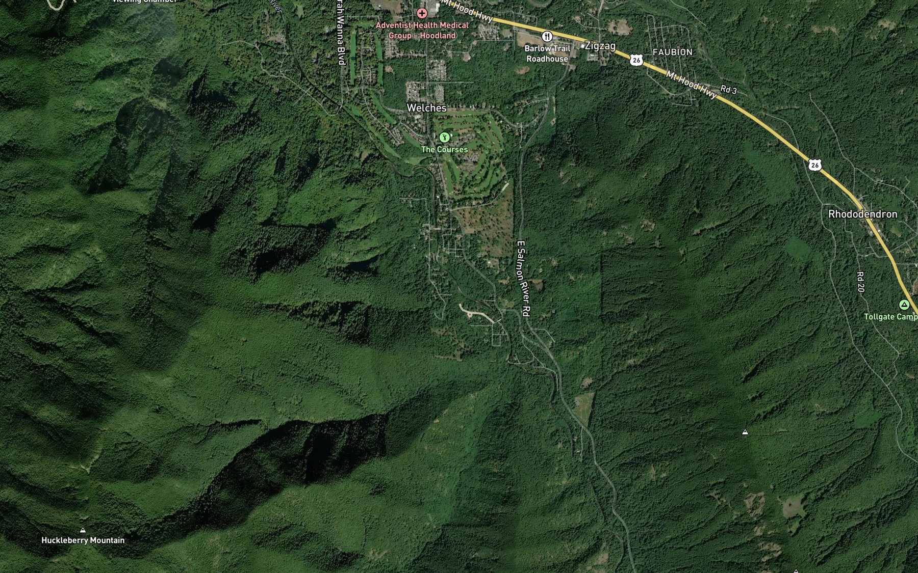 Satellite map of the Welches Creek
