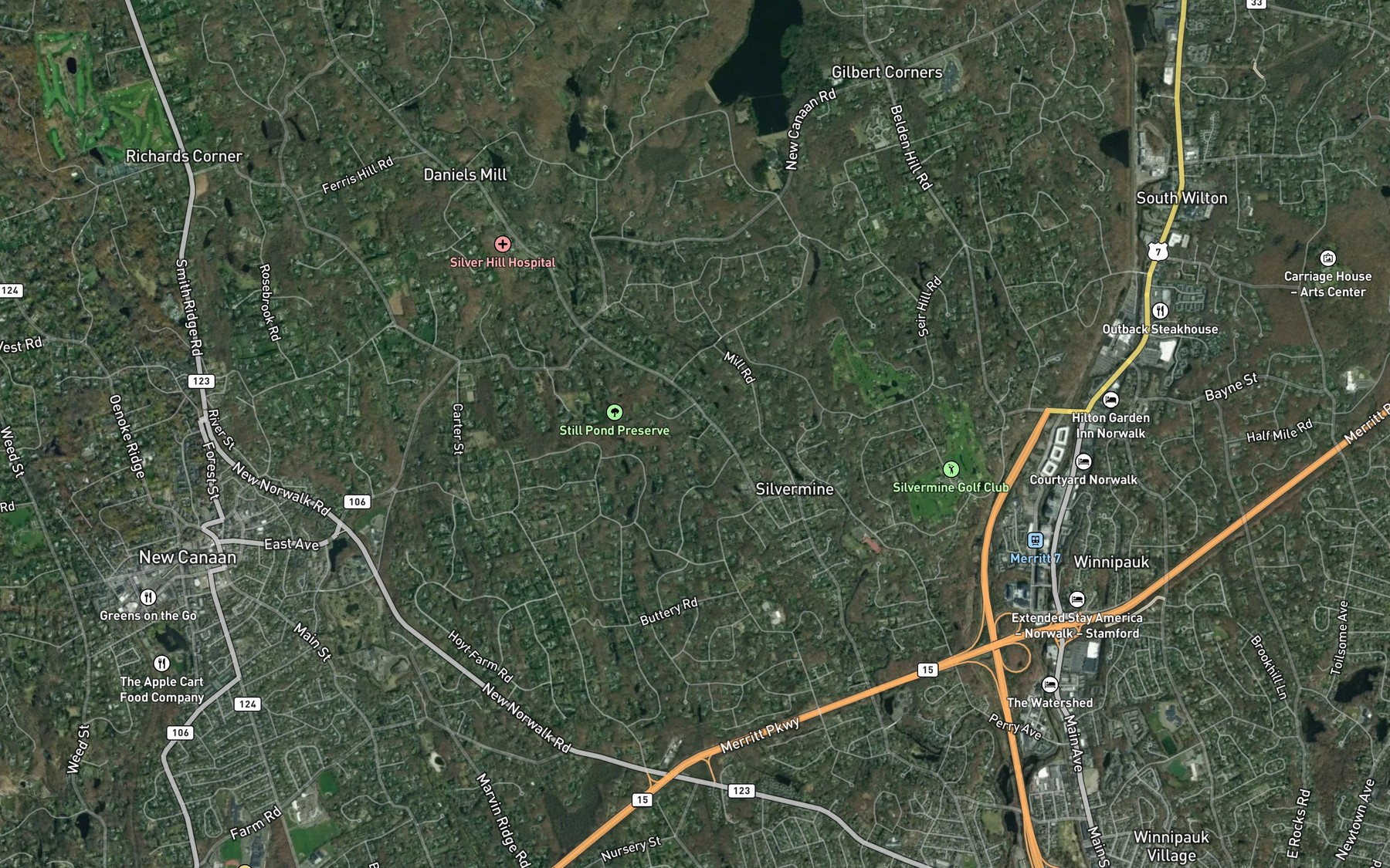 Satellite map of the Wardwell Pond