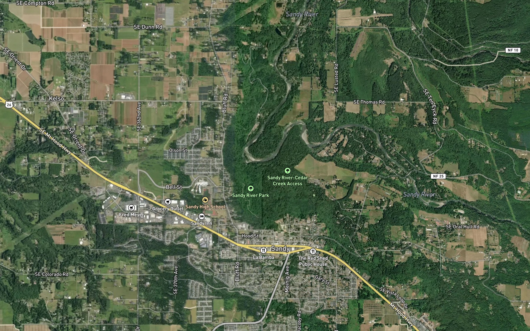 Satellite map of the Cedar Creek