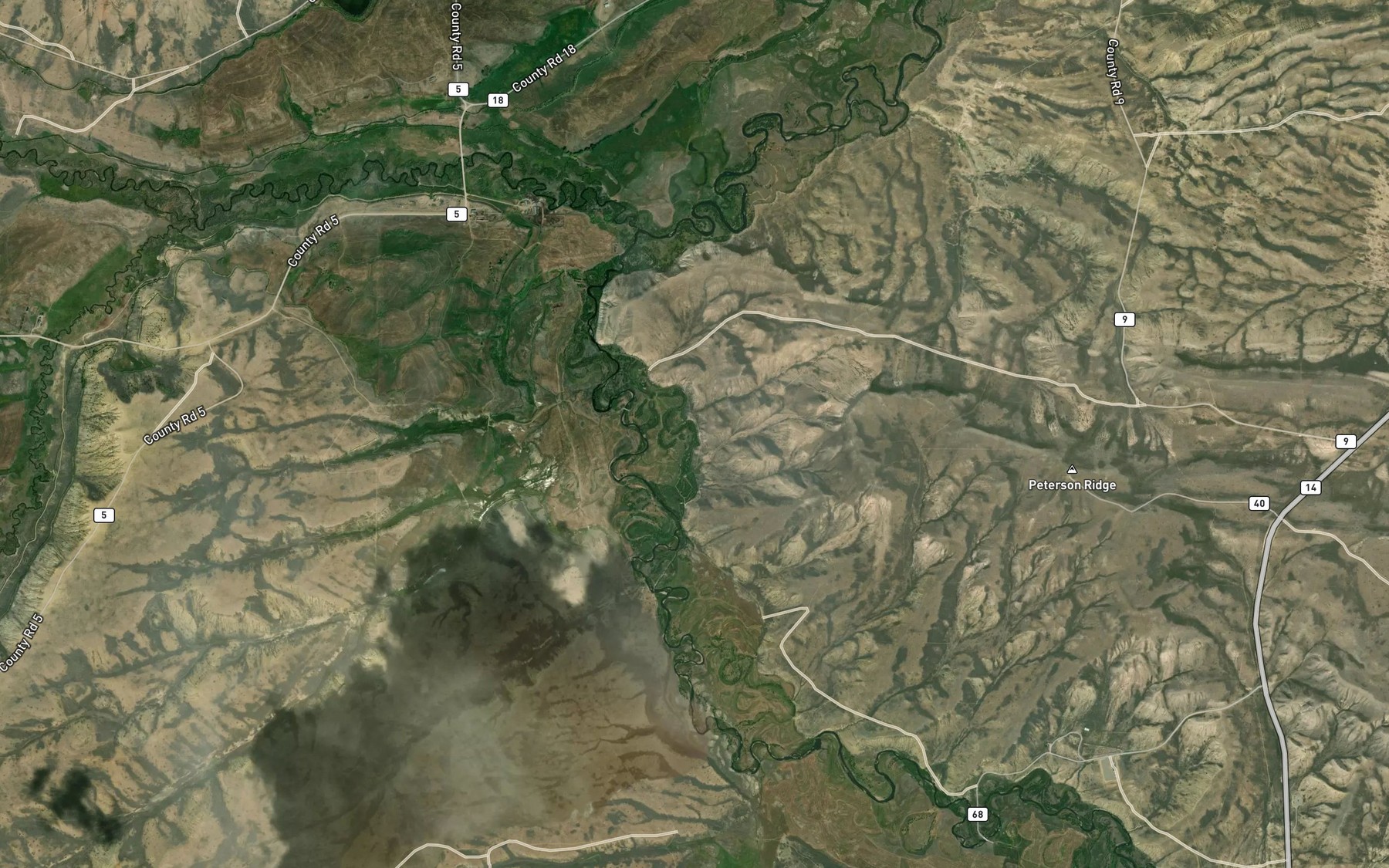 Satellite map of the Manville Ditch