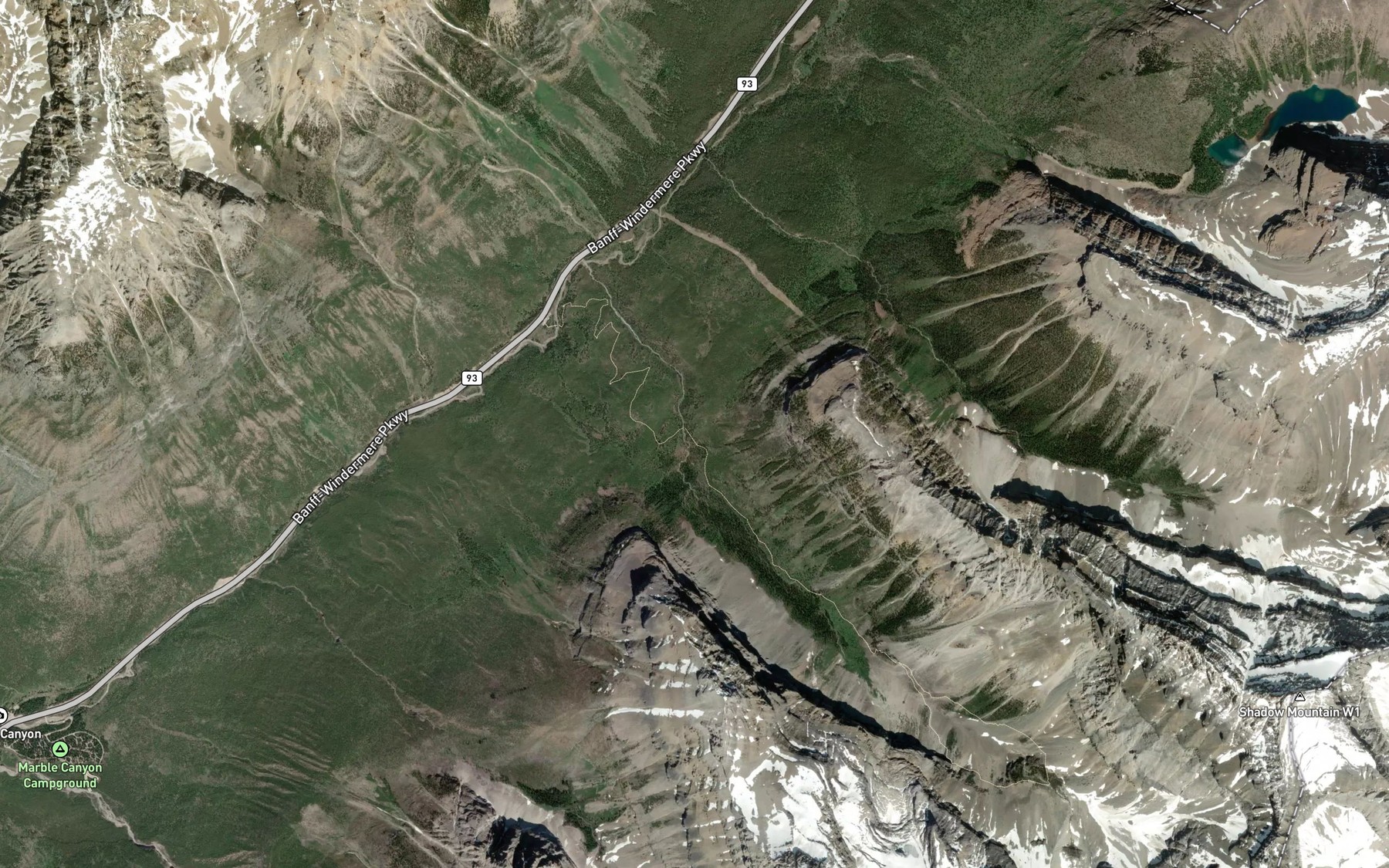 Satellite map of the Stanley Creek