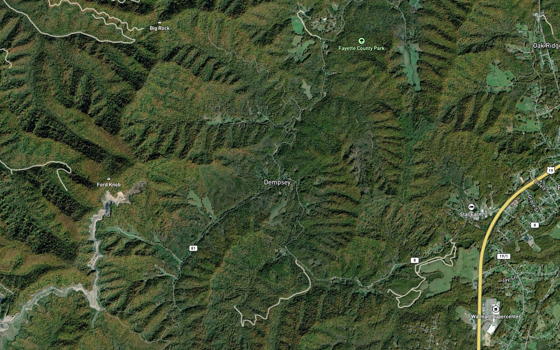 Satellite map of the Dempsey Branch