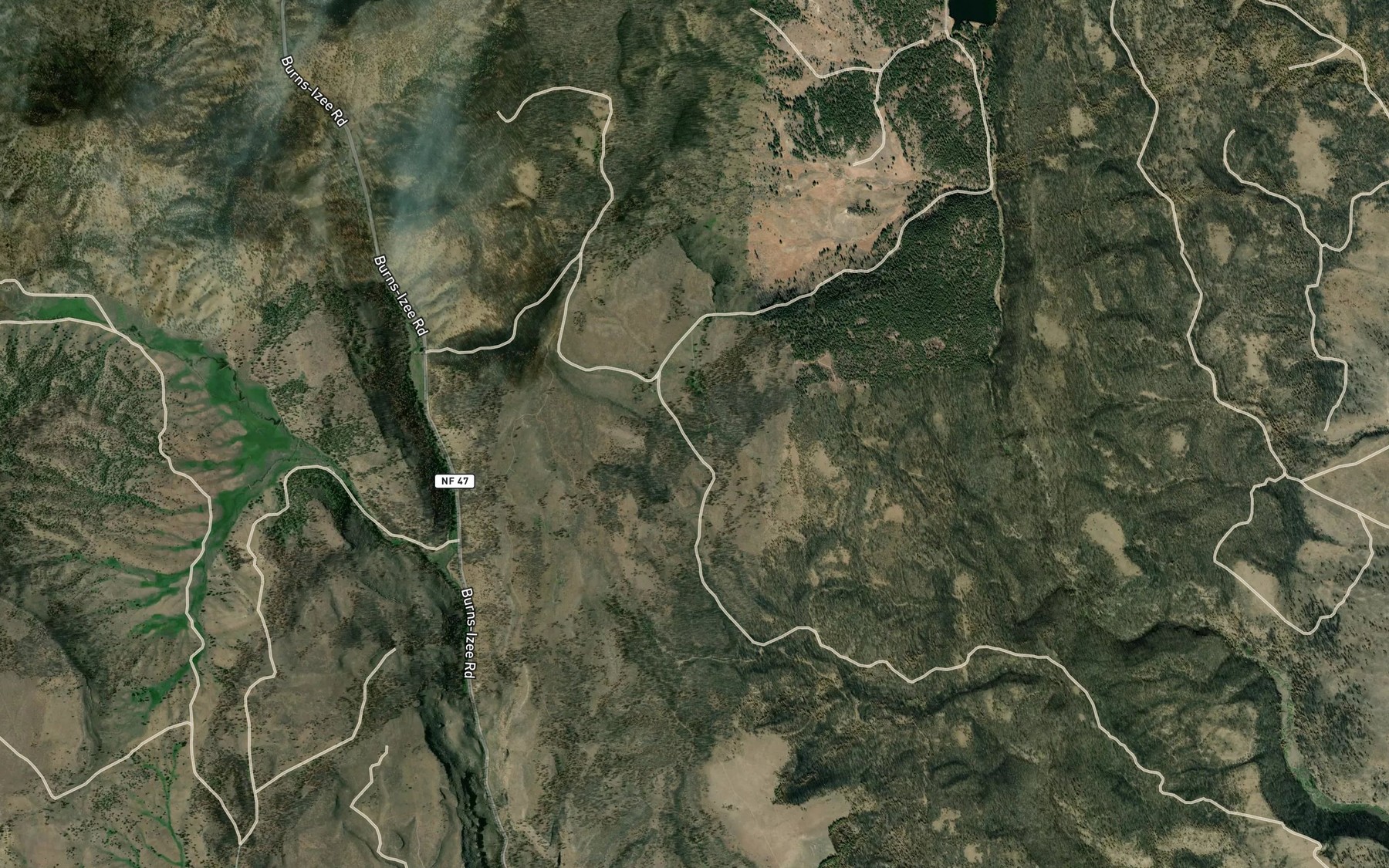 Satellite map of the Middle Fork Reservoir
