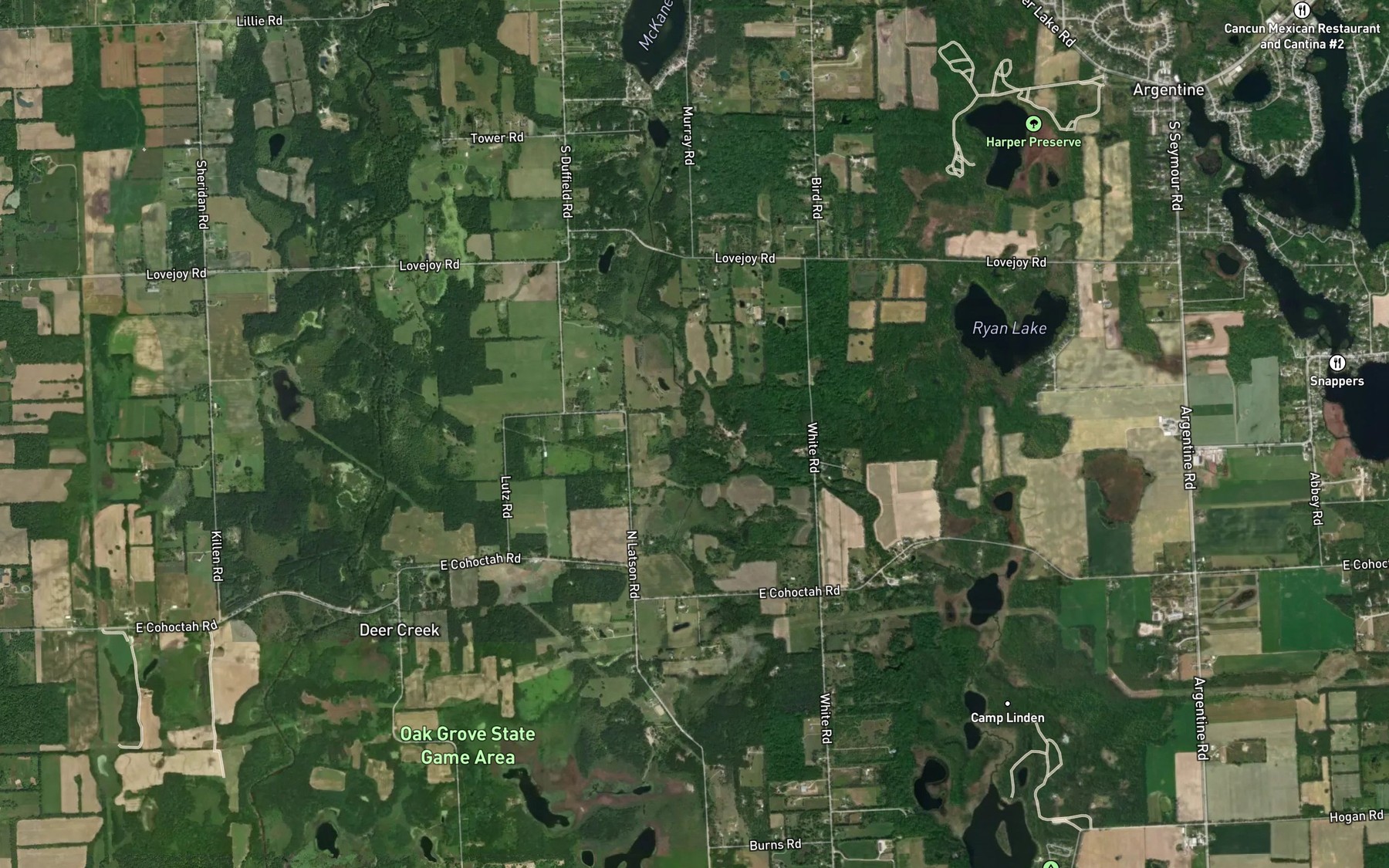 Satellite map of the Cranberry Creek