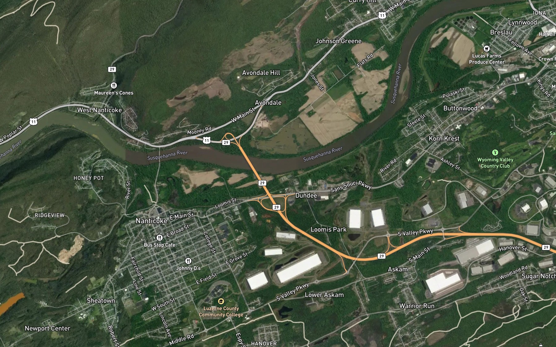 Satellite map of the Nanticoke Creek