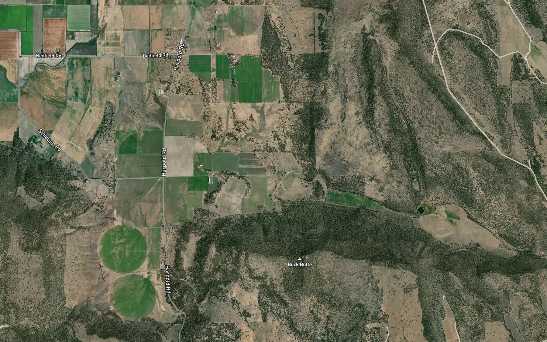 Satellite map of the Buck Butte Reservoir