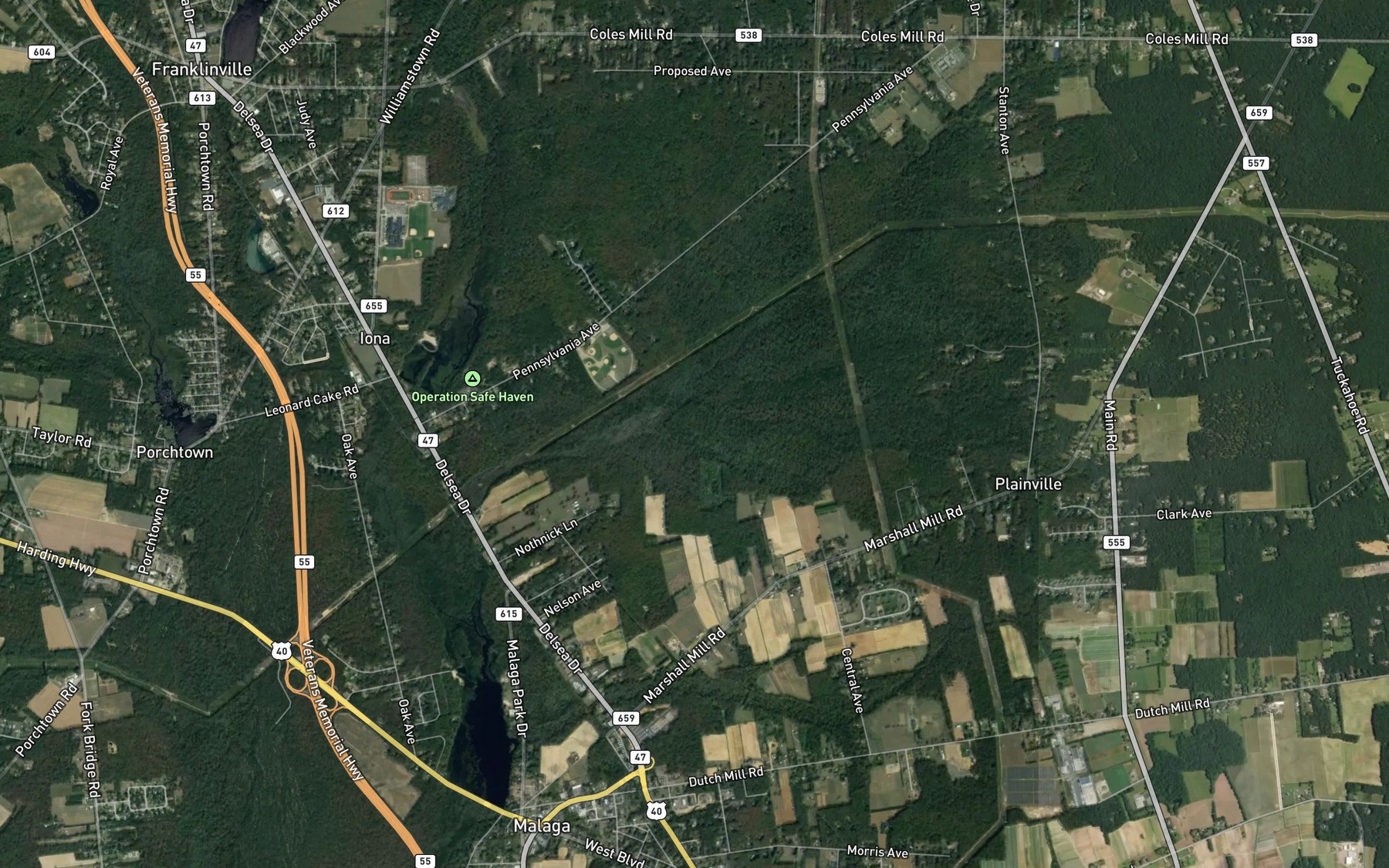 Satellite map of the Hayes Branch