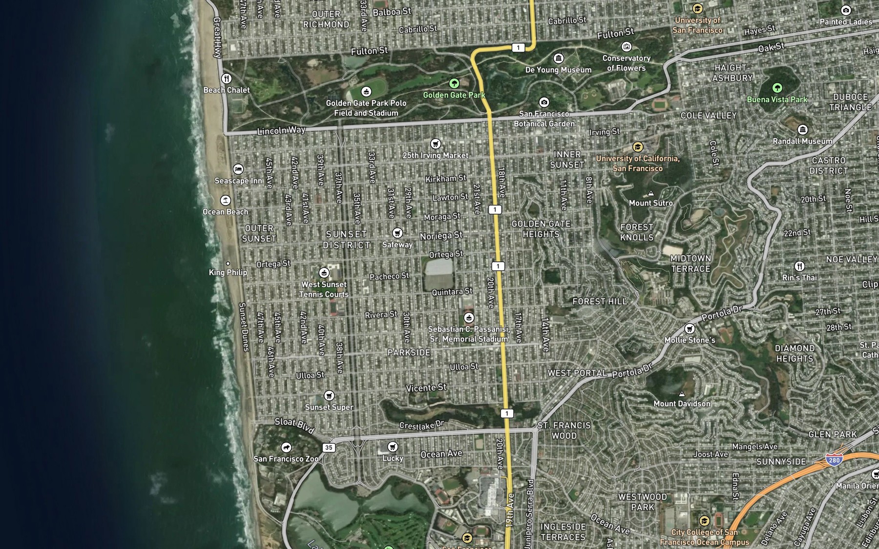 Satellite map of the Sunset Reservoir