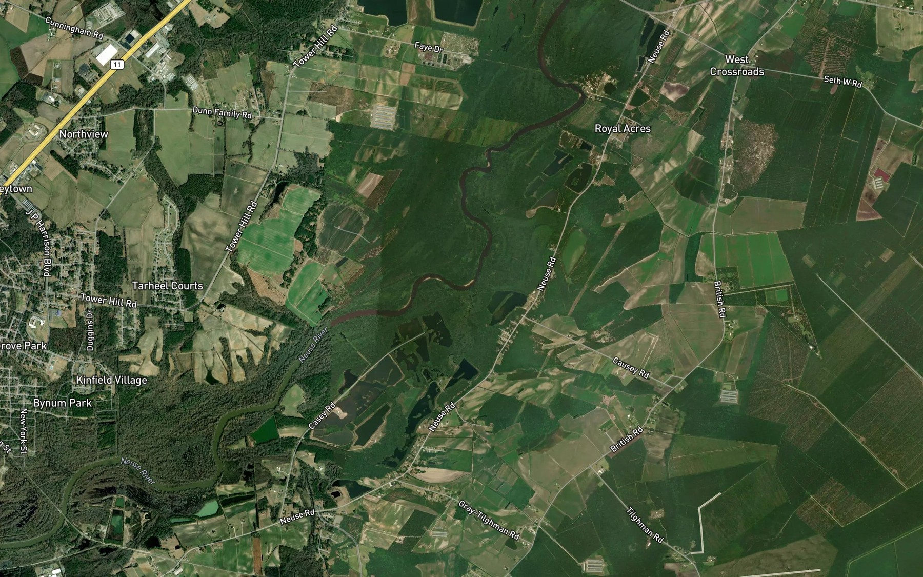Satellite map of the Southwest Creek