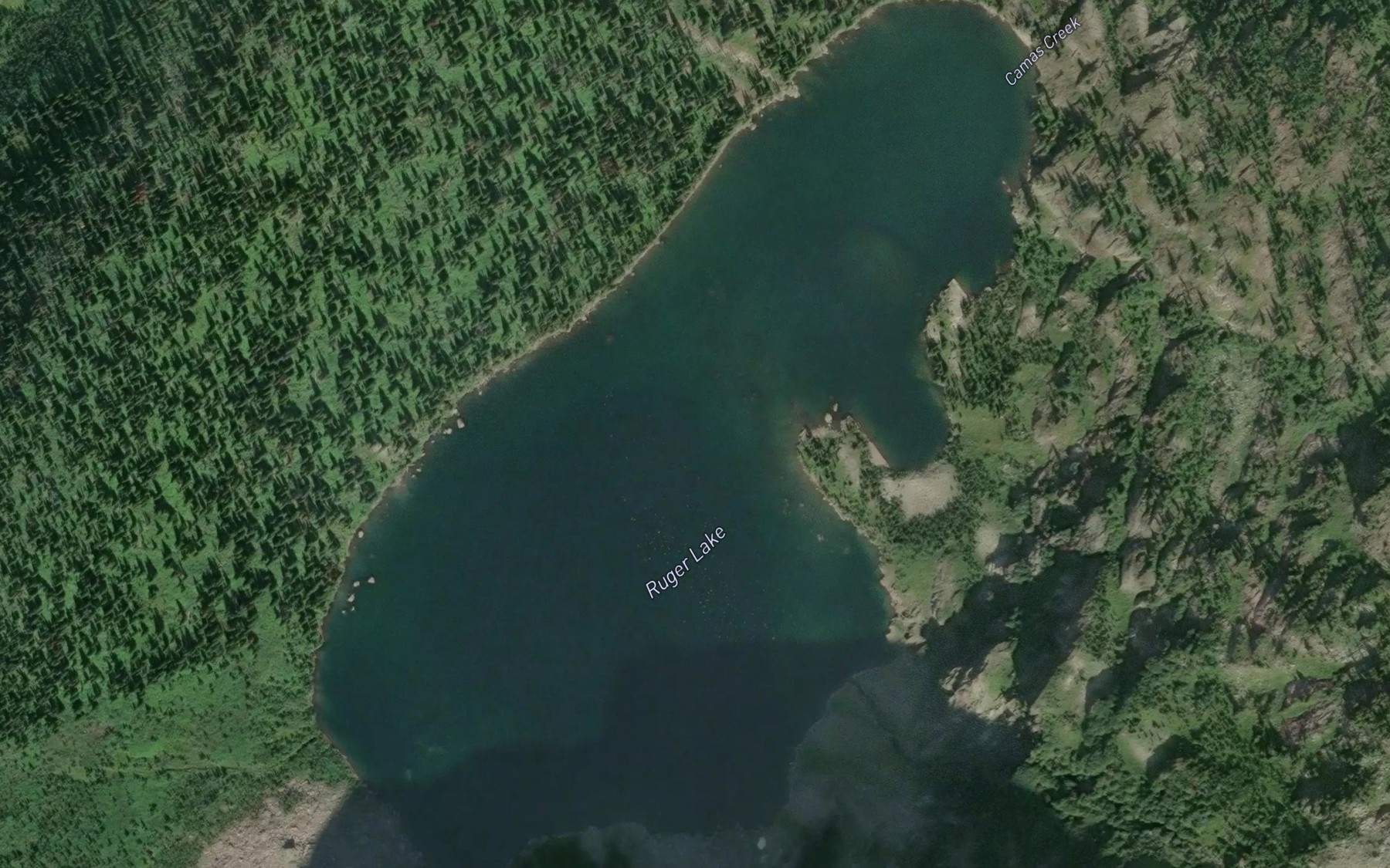 Satellite map of the Ruger Lake