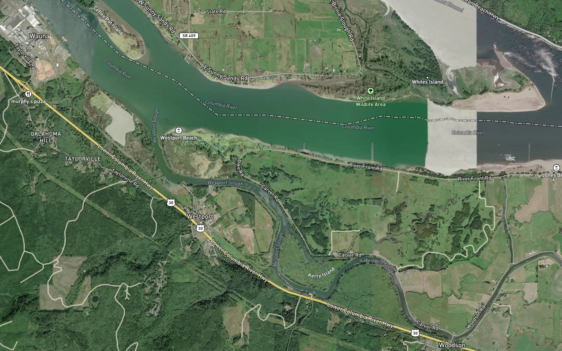 Satellite map of the Whiskey Joe Slough