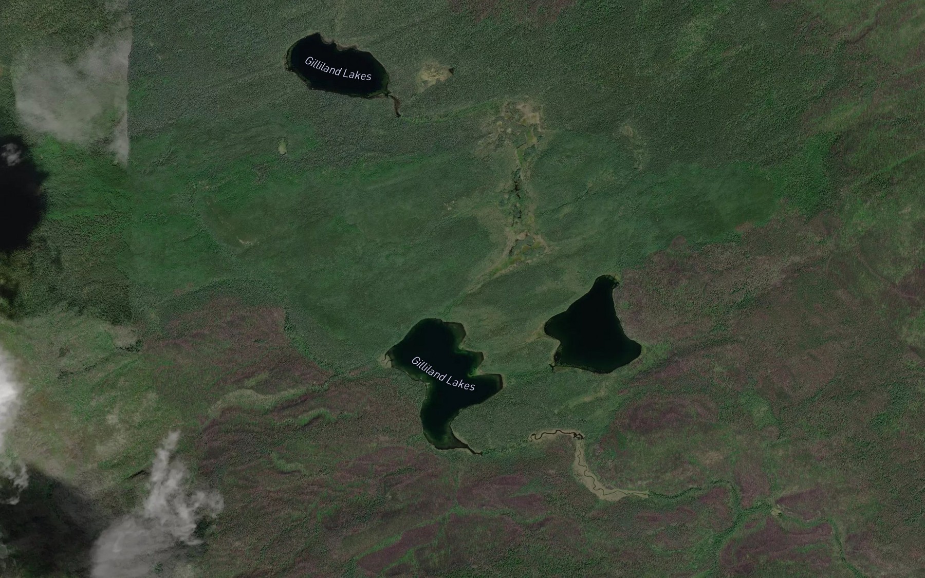 Satellite map of the Gilliland Lakes