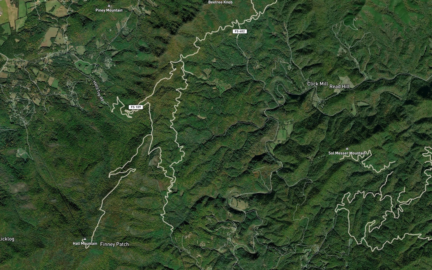 Satellite map of the Possum Branch