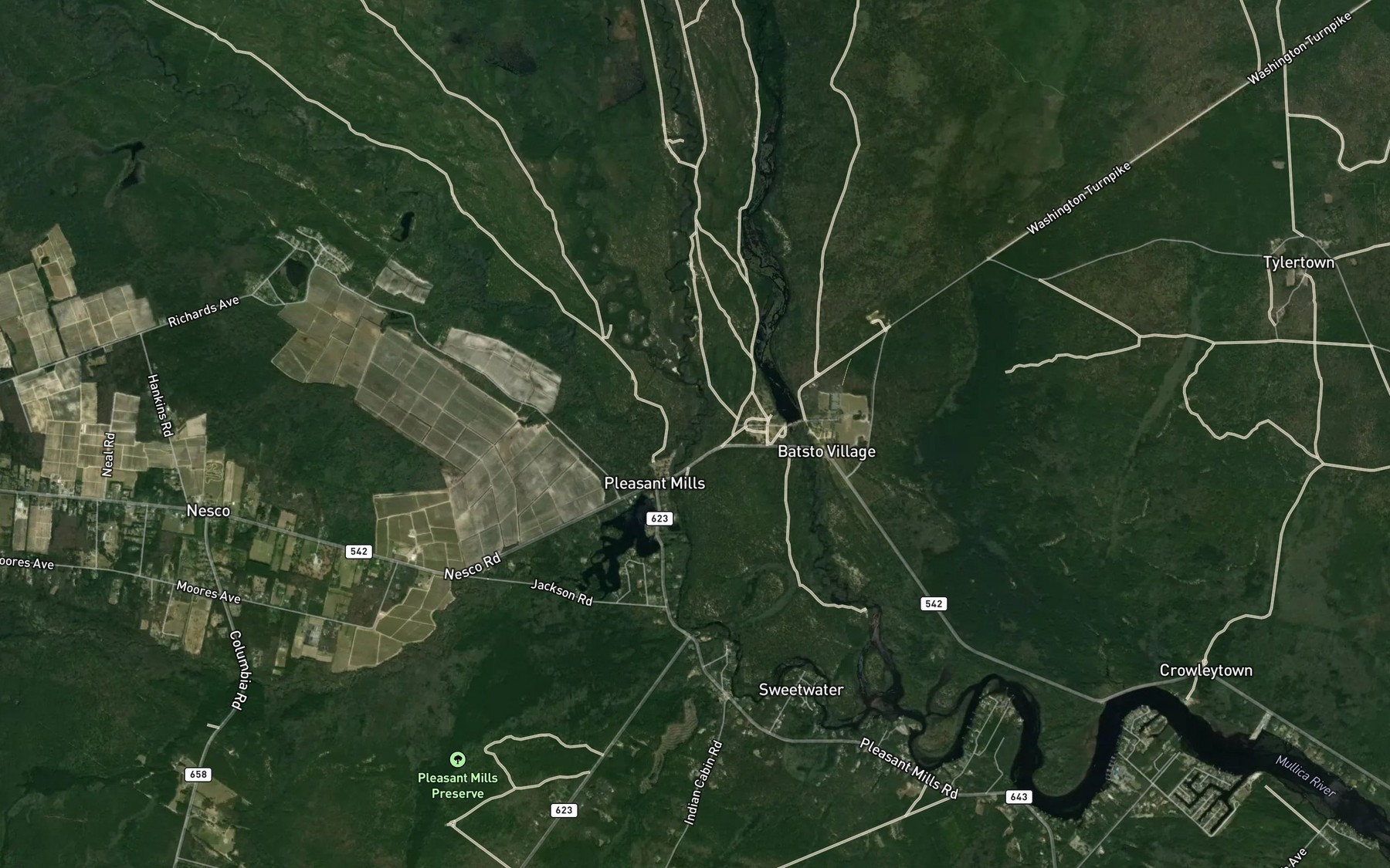 Satellite map of the Nescochague Creek