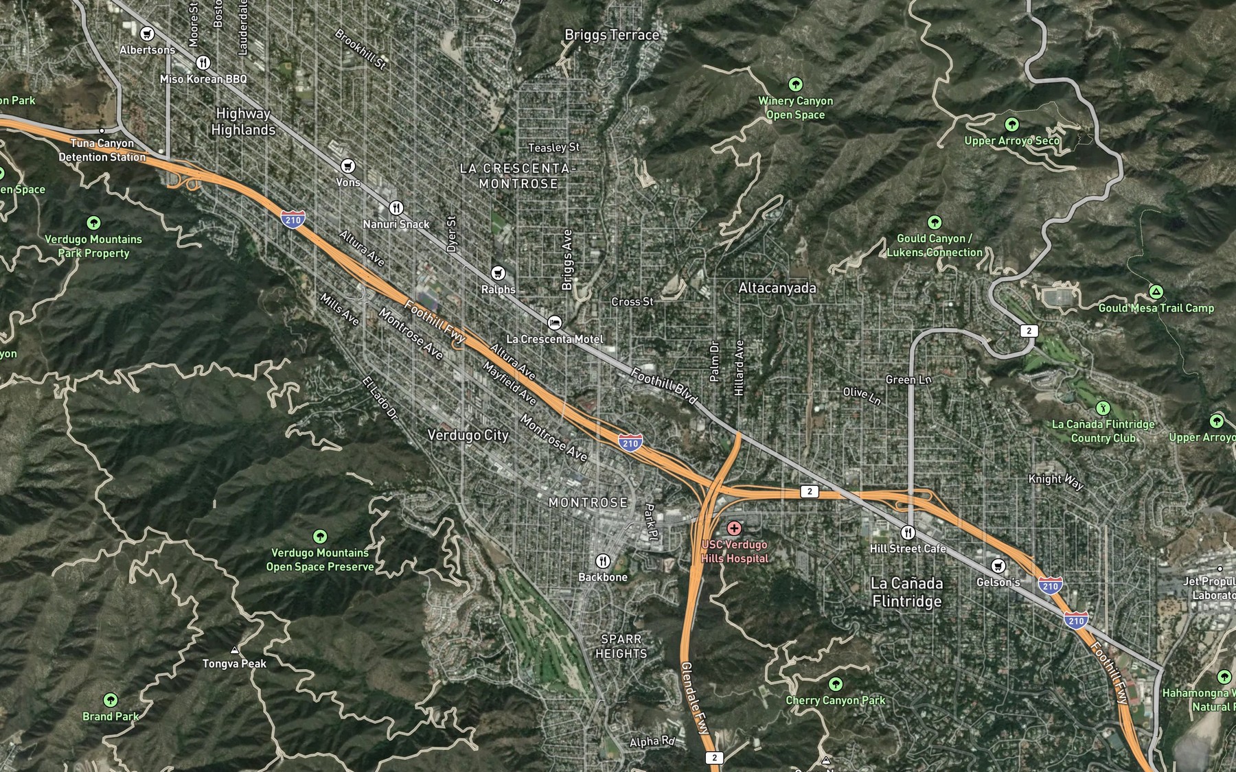 Satellite map of the Halls Canyon Channel