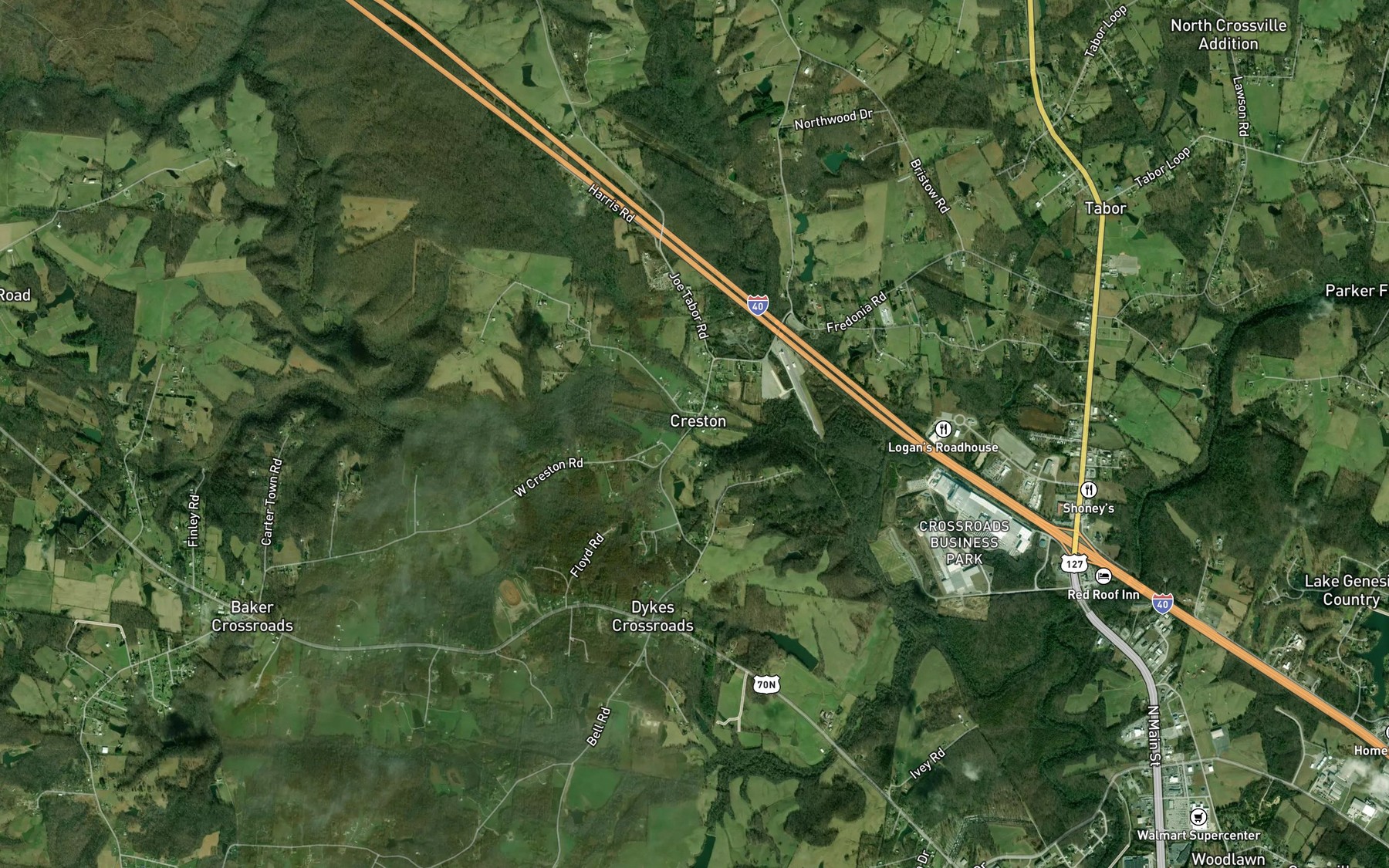 Satellite map of the Baker Branch