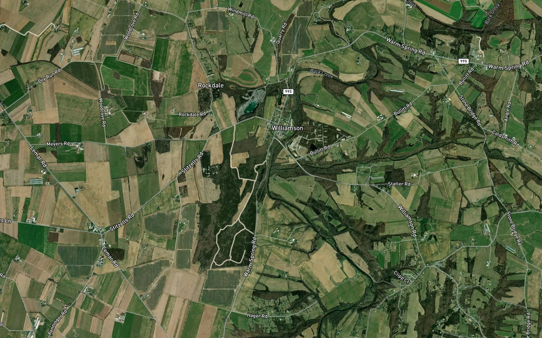 Satellite map of the Back Creek