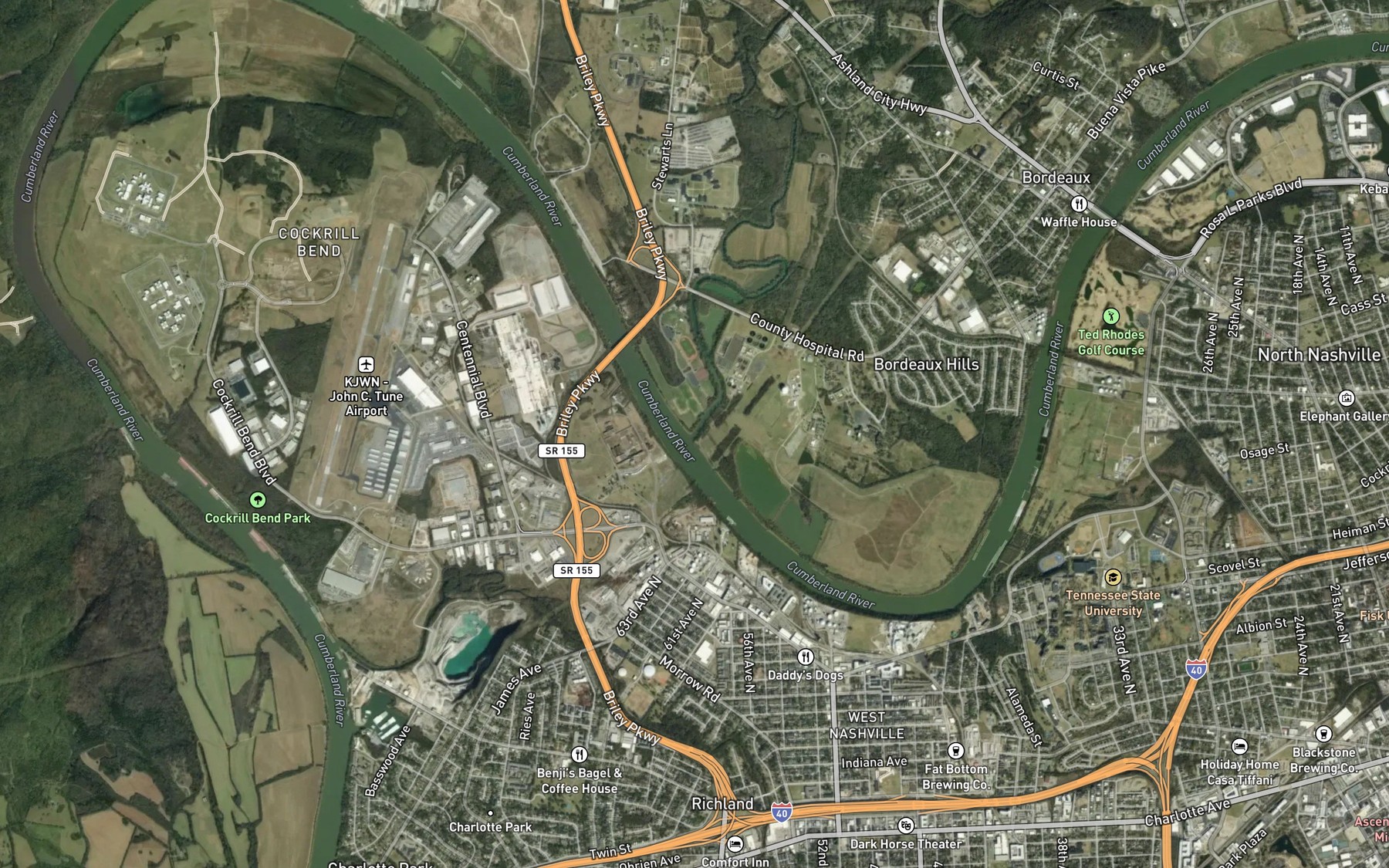Satellite map of the Whites Creek