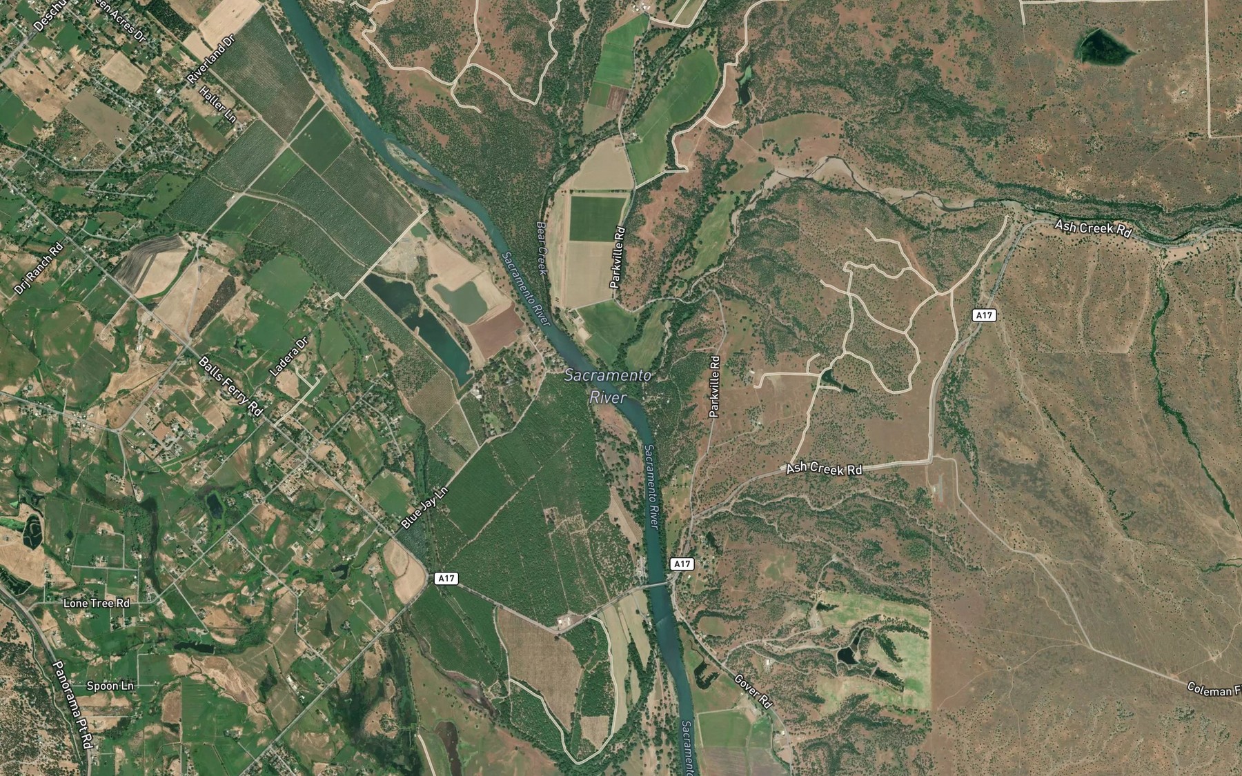 Satellite map of the Ash Creek