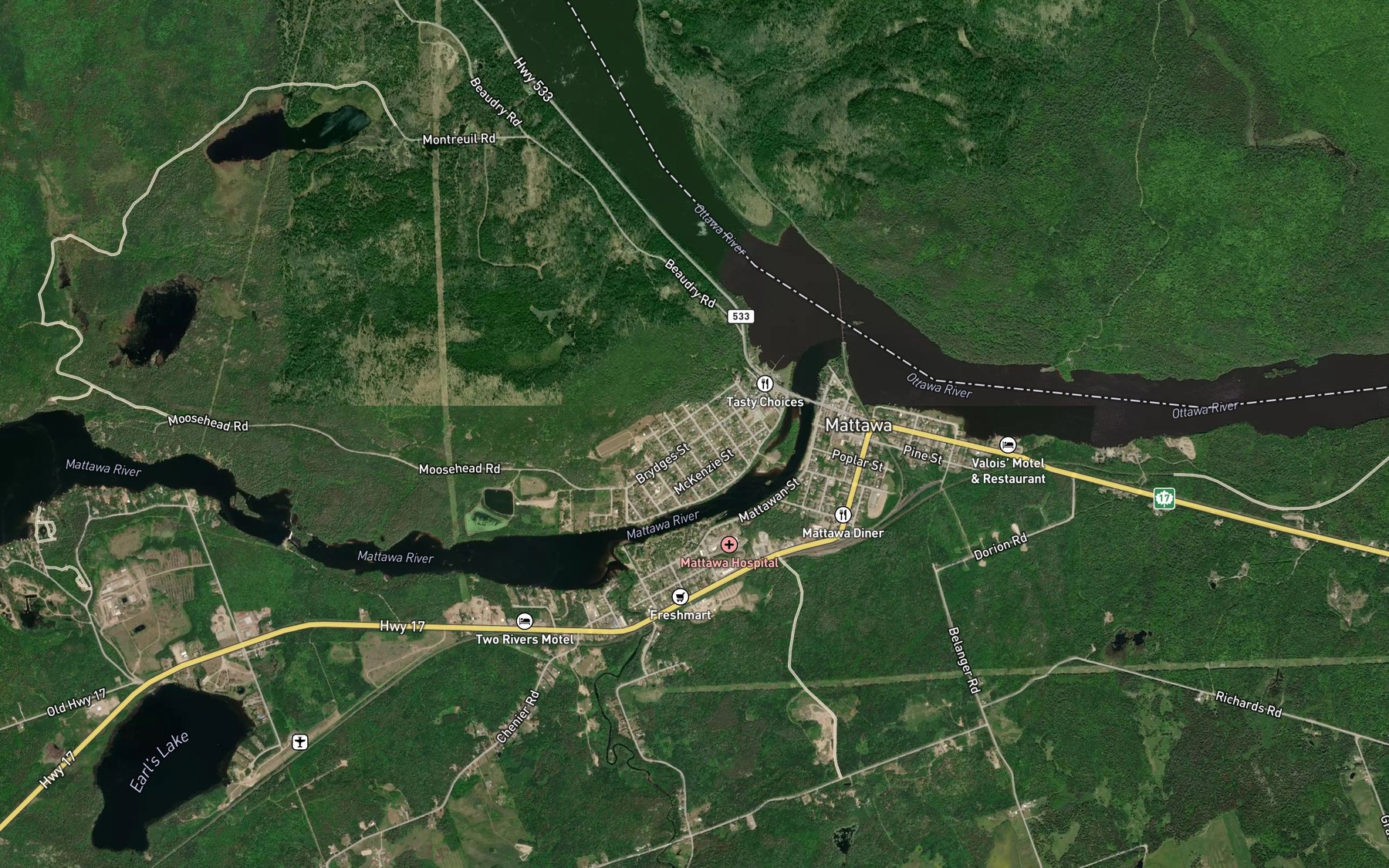 Satellite map of the Riviere Mattawa