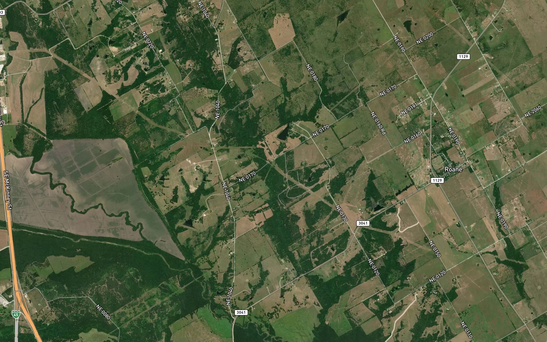 Satellite map of the Pecan Branch