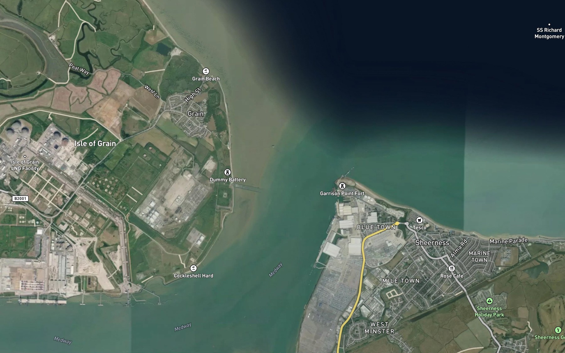 Satellite map of the River Medway