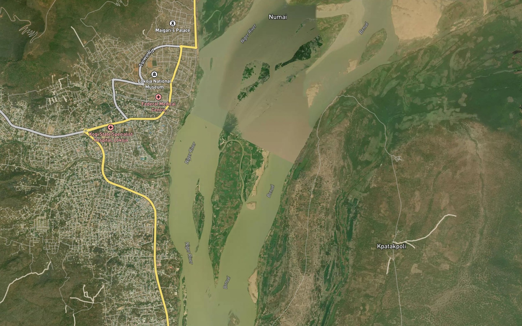 Satellite map of the Benue River