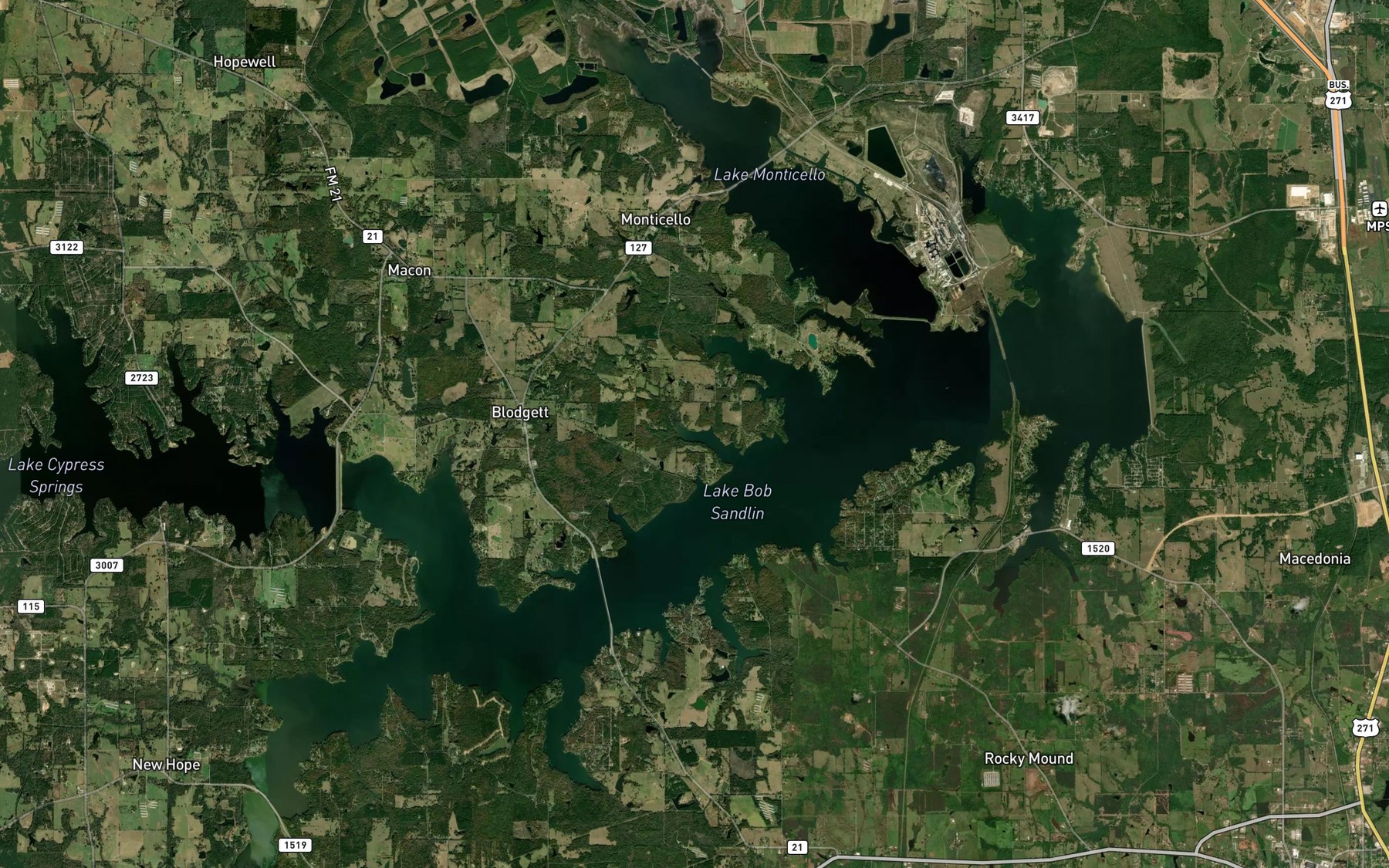Satellite map of the Lake Bob Sandlin