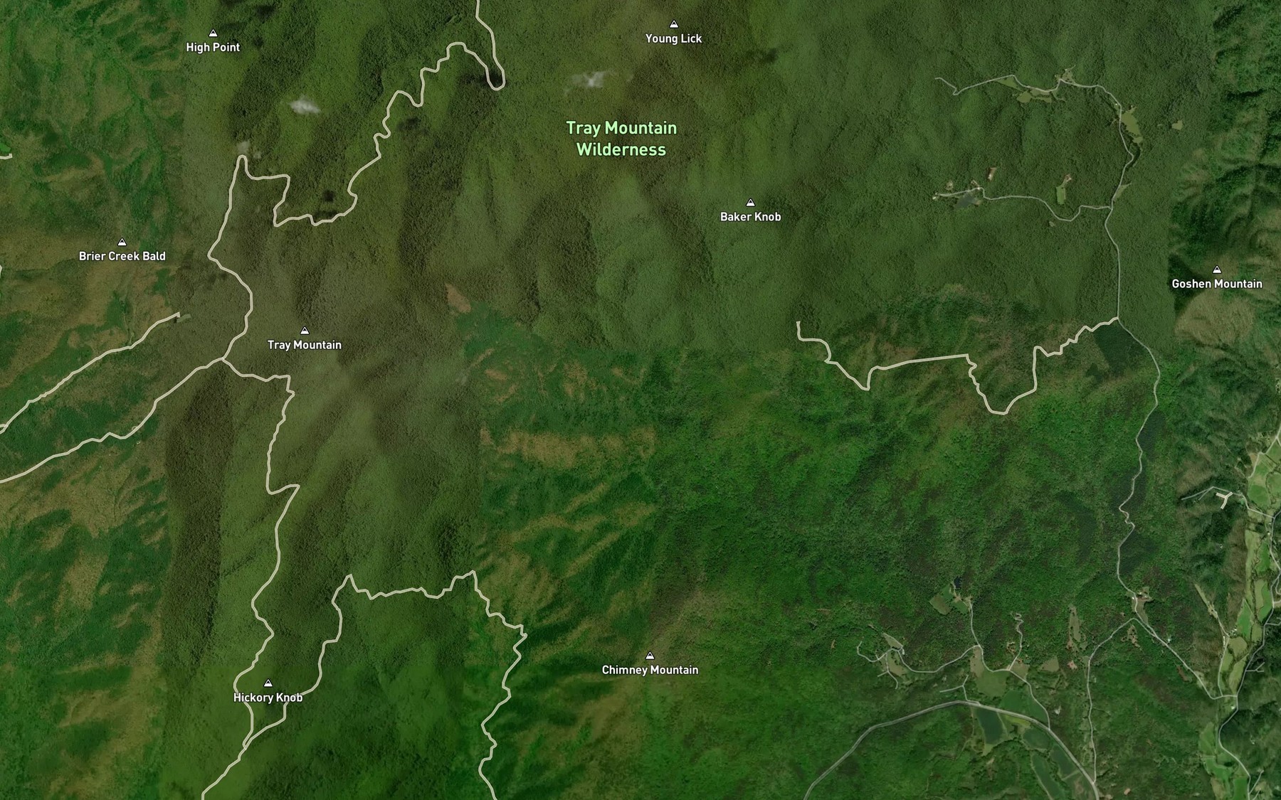 Satellite map of the Middle Prong Left Fork Soquee River