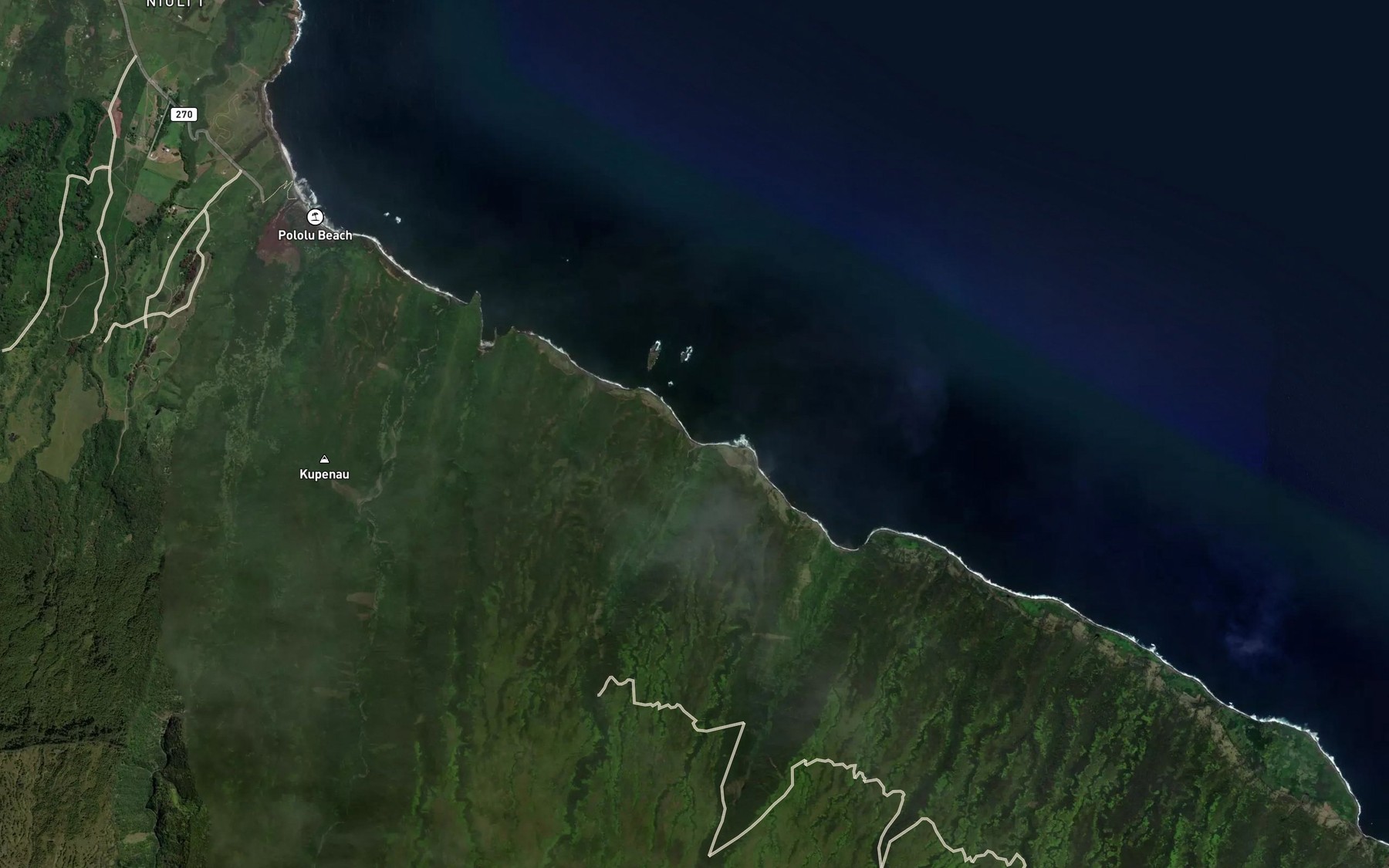 Satellite map of the Honoke'a Stream