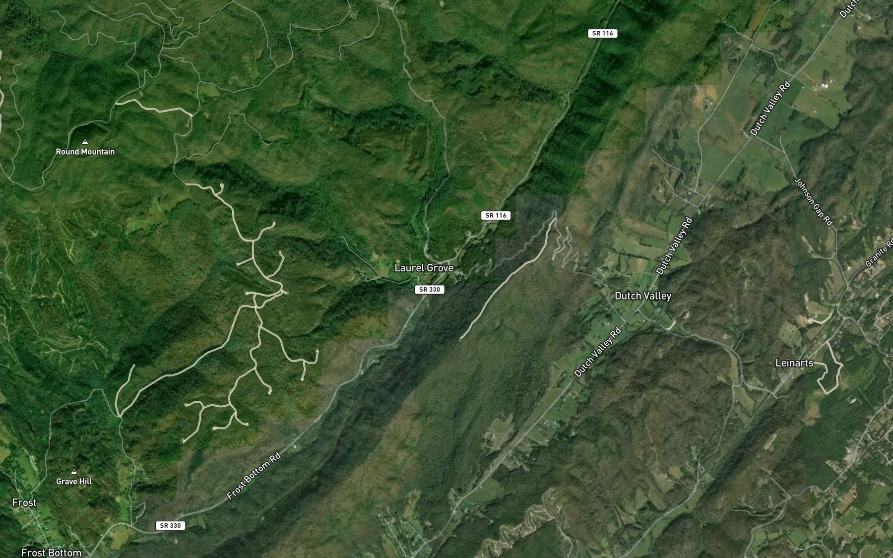 Satellite map of the Harness Creek