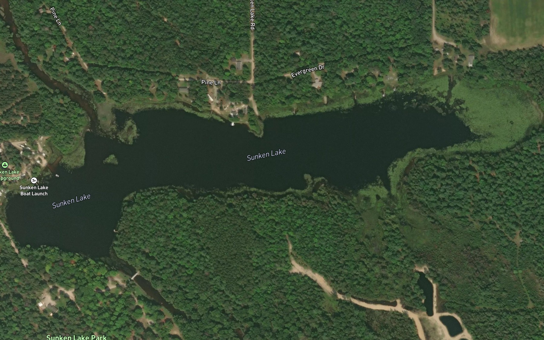 Satellite map of the Sunken Lake