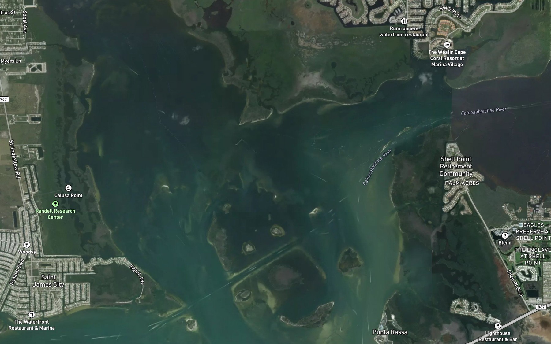 Satellite map of the Caloosahatchee River