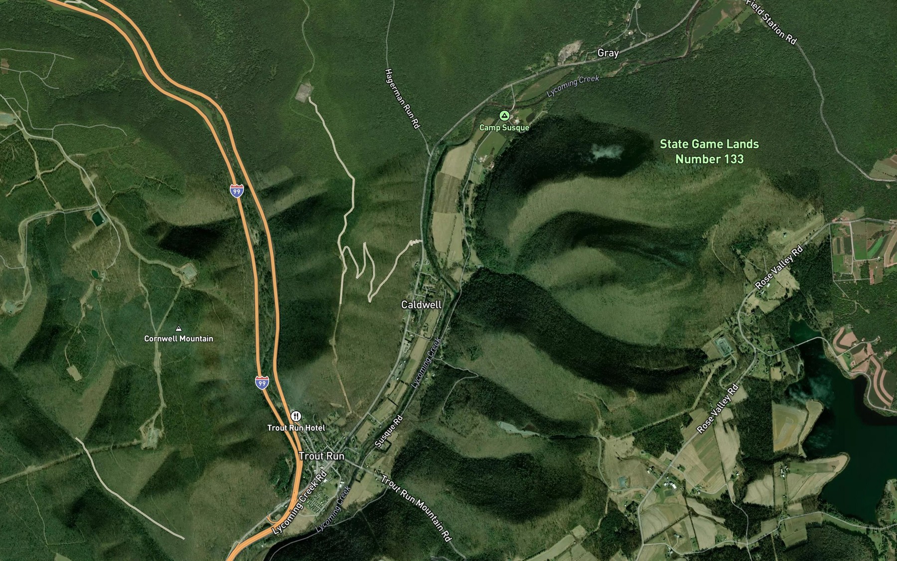Satellite map of the Glendenen Run