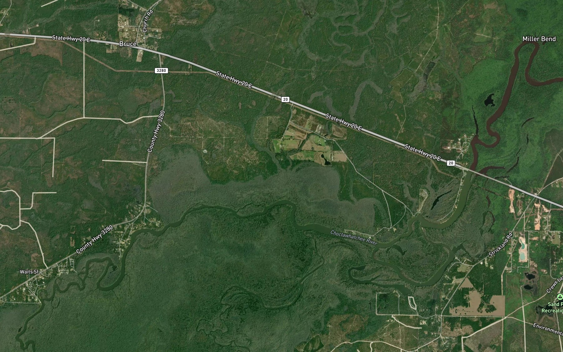 Satellite map of the Dismal Creek