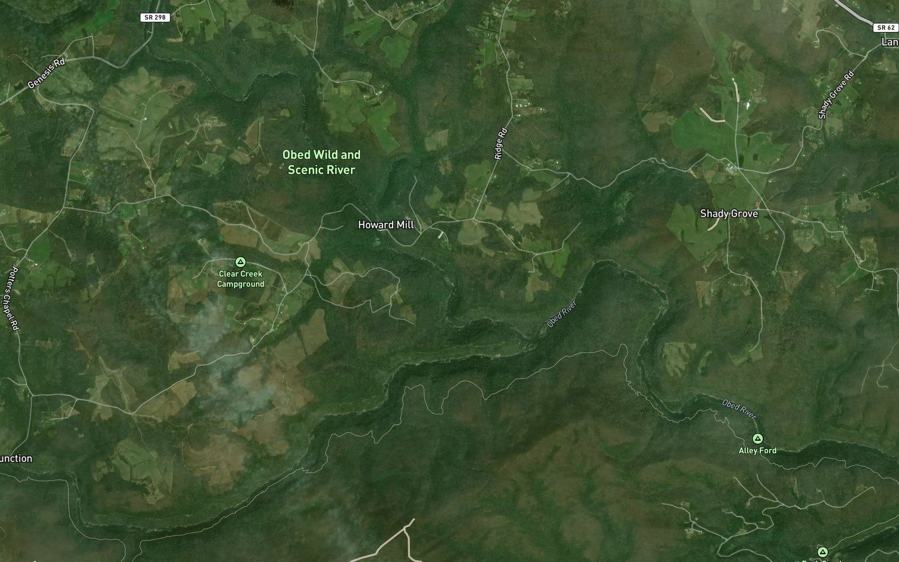 Satellite map of the Wootens Folly Rapids