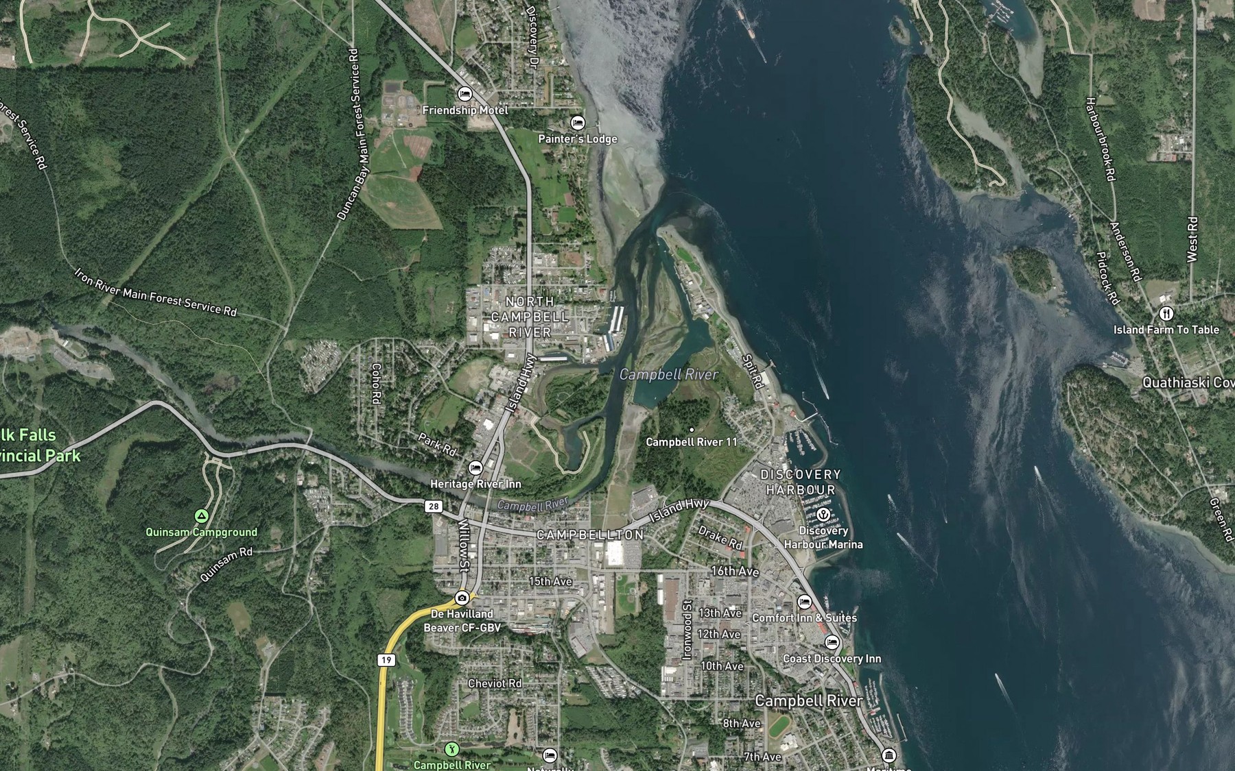 Satellite map of the Campbell River